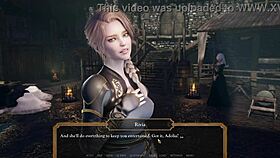 curvy anime girl in cute outfit gets huge cumshot in castle tower fucking