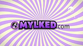 Harper gets sprayed with milk during handjob at desk