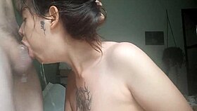Does she swallow my dick all the way? Yes, with drool and cum in her mouth!