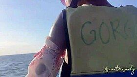 Skinny Asian babe gets pussy cumshot after jet ski fun.