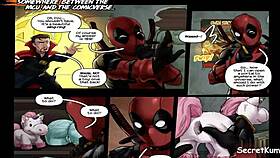 deadpool says, 'thinking with portals' during this wild gangbang scene
