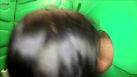 blowjob and swallow at porta gloryhole in outdoor construction site.