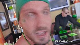 foursome cock sharing at the local irish bar, everyone's getting a turn!