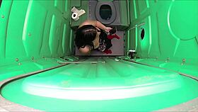 blowjob and swallow at porta gloryhole in outdoor construction site.