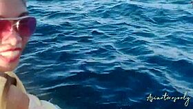 Skinny Asian babe gets pussy cumshot after jet ski fun.