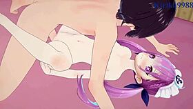 minato aqua and ookami mio have intense sex in this hololive hentai