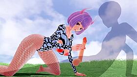 3d hentai girl, suck on these big tits in fishnet?