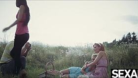 Uh, me n’ these stunning lesbians eatin’ pussy on retro road trip, ya know?