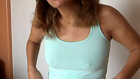 Holy crap, my wife's Latin sister masturbates in front of me after work! Mutual cumshot on her tits!