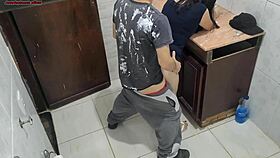 Brunette Wife Betrays Trust with Plumber in Rough Action