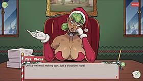 Claus hides a naughty Xmas hentai surprise with sexy Santa wife.