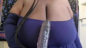 huge dildo pleasures big natural tits and cock