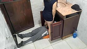 Brunette Wife Betrays Trust with Plumber in Rough Action