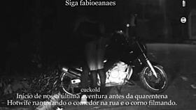 Wow, this naughty milf is showing off her skirt to the cuckold voyeur on the street!