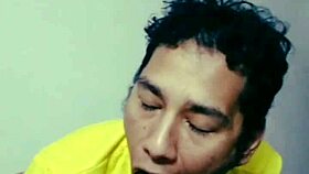 enjoying hairy guy's dick with blowjobs