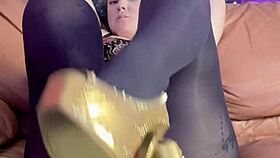 subtle touches in black pantyhose leading to orgasm