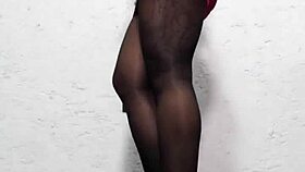 mexican babe in red dress and stockings masturbating solo