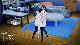 anime gaming nobara and maki sex lesbian jujutsu hentai yuri, in sexy outfits.