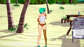 Bulma gets caught masturbating in kame house with a monster vibe