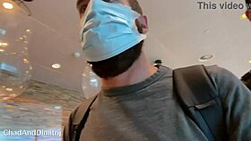 risky public blowjob in the amsterdam schiphol airport toilets with facial