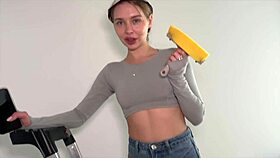 the foreman fucked the painter on a stepladder with torn jeans