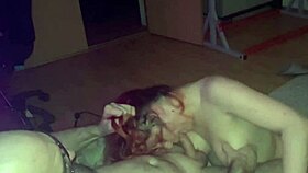 Rough blowjob with face kicking and tit slapping