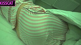 step son distracts step mom, she gives hand job but they fuck in dorm bed