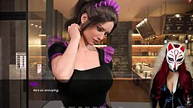 kate in maid cosplay with stockings in the game