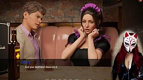 kate in maid cosplay with stockings in the game