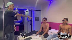 Brazilian twink takes two cocks in his ass at once