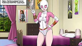 Blonde doggystyle with ebony, petite tits, and squirting.