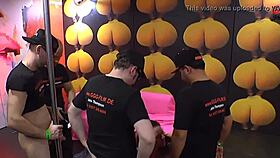 Slutty euro gets blowbang facials 😈