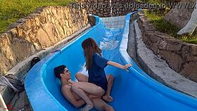 La Tonta De Mi Hermanastra Se Queda Atascada En La Resbaladilla De La Piscina Y Aprovecho Para Follarmela De Manera Salvaje Parte2