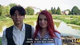 Hunt4k little 18+ redhead whore with natural tits showed her sex skills in public in front of her bf