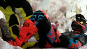 Gay biker treads boots in motocross