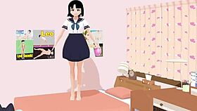 mia anime school girl poses in sailor uniform gravure in her room