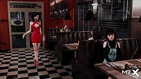 anime girl teases by flashing pussy in crowded restaurant