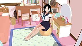mia anime school girl poses in sailor uniform gravure in her room