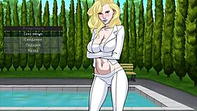 Blonde doggystyle with ebony, petite tits, and squirting.