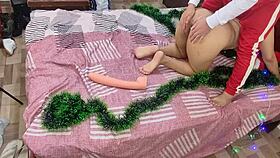 Amateur Sucks Big Ass Stepmother's Pussy and Ass During Christmas Party