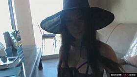 Sexy Witch Shows Up-Close Pussy Play with Dripping Juice