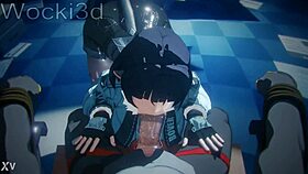 Hot interrogation in this cartoon anime scene.