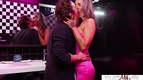 Sharing my blonde hotwife Mandy Rhea with another man in nightclub bathroom