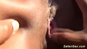 Chubby African Babe Gagging on German Cock Outdoor