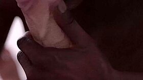 Black guy sucking that big white dick like a pro