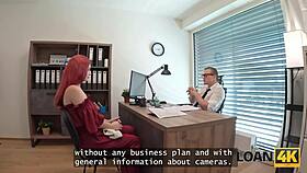 This little 18+ redhead with big tits jumped on a dick at work