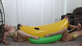 gorgeous women enjoy grinding on toys in a neutral fetish session