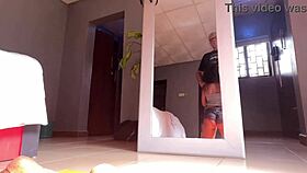 Ebony milf starts her morning yoga. Her lover interrupts to lick her before finishing on her face.