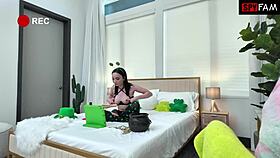 stepbrother catches selina imai masturbating her tight pussy for fans on webcam 😈