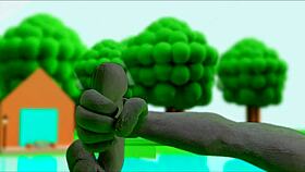 Claymation character masturbates in anime style